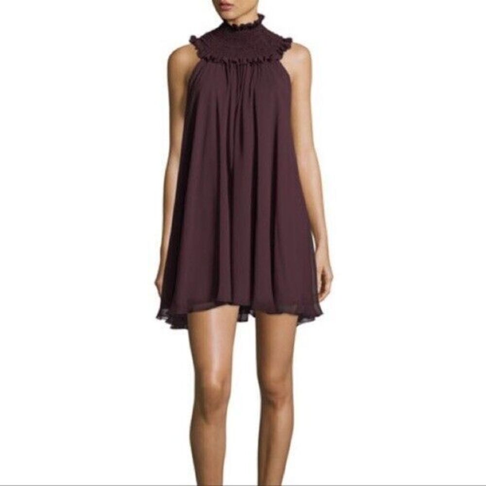 Caroline Constas Vicki Trapeze Swing Dress M Merlot Red 100% Silk High Neck